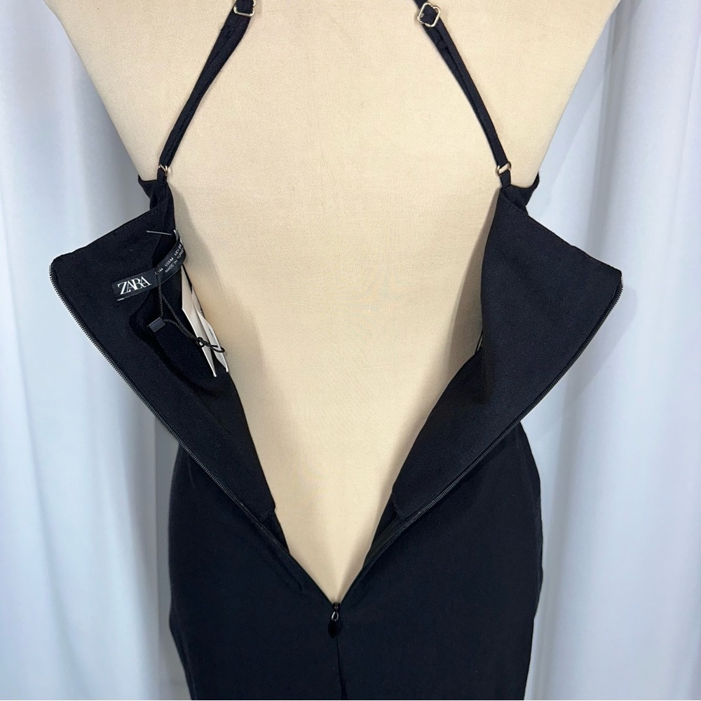 NWT Zara Black Cut Out Midi Dress Sz M Cross Back Bodycon Adjustable Party Sexy - Picture 8 of 16
